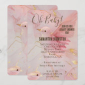 Gold Blush Pink Birds Baby shower Kaart (Voorkant / Achterkant)