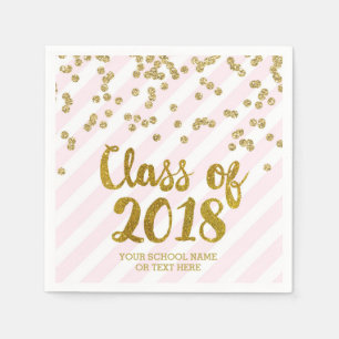 Gold Blush Pink Confetti Class of 2018 Afstuderen Servet