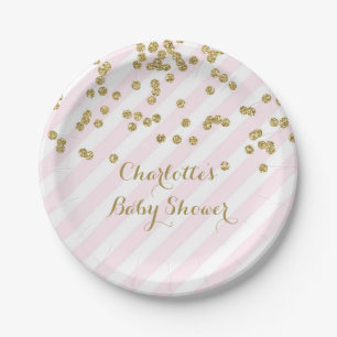 Gold Blush Pink Confetti Stripes Baby shower Bord