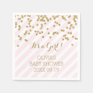 Gold Blush Pink Confetti Stripes Baby shower Servetten