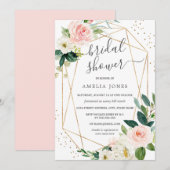 Gold Blush Pink Floral Bridal Shower Kaart (Voorkant / Achterkant)