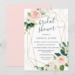 Gold Blush Pink Floral Bridal Shower Kaart