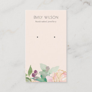 Gold Blush Pink Floral Bunch Earring Display Visitekaartje