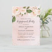 Gold Blush Pink Floral Engagement Party Kaart (Staand voorkant)