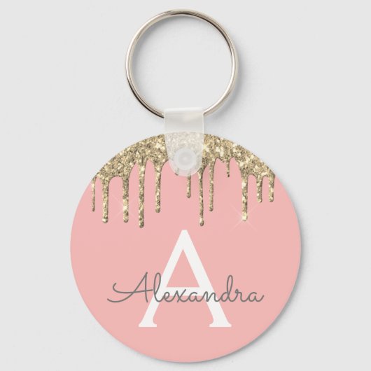Gold Blush Pink Girly Sparkly Glitter Monogram Sleutelhanger (Voorkant)