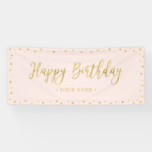Gold & Blush Pink Happy Birthday Party-banner Spandoek