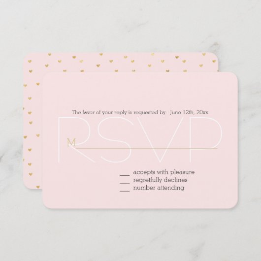 Gold Blush Pink Little Hearts RSVP (Devant / Derrière)