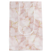 Gold Blush Pink Rose Petals Floral Wedding Medium Cadeauzakje (Achterkant)