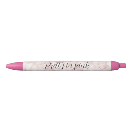 Gold Blush Pink Rose Petals Floral   Zwarte Inkt Pen (Voorkant)