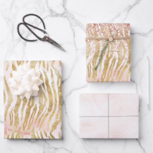 Gold Blush Pink Zebra Print Inpakpapier Vel