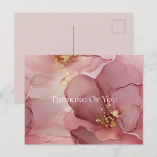 Gold Blush Roze Bloemen Denken aan jou Briefkaart