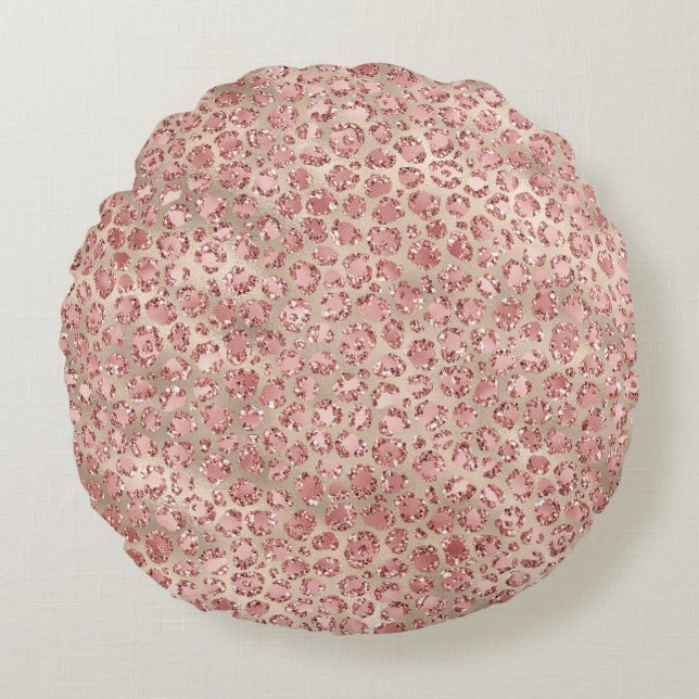 Gold Blush Roze Glitzy Glitter Leopard Print Rond Kussen (Voorkant)