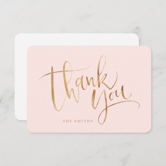 Gold Blush Simple moderne Calligraphie merci (Devant / Derrière)