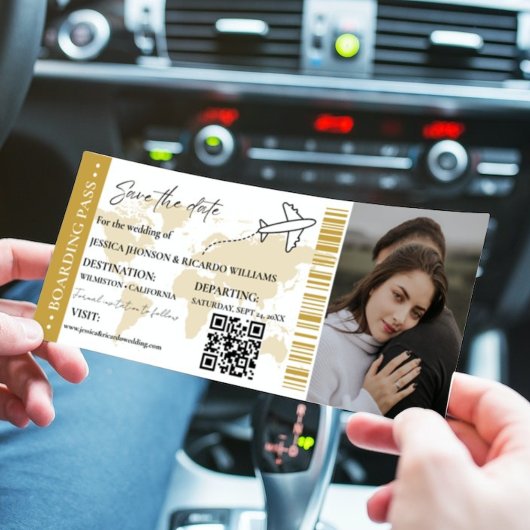 Gold Boarding pass bruiloft opslaan van de datum t Kaart