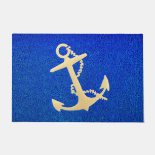 Gold Boat Anchor op blauw Deurmat
