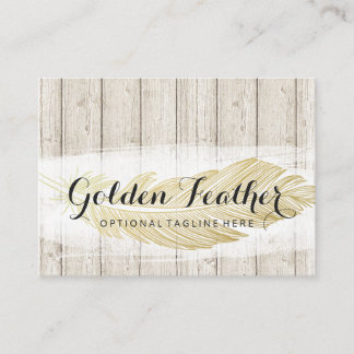 Gold Bohemian Feather op Rustige houten planken Visitekaartje