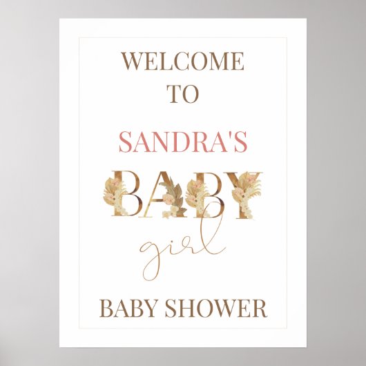 Gold Boho Baby Girl Baby shower Affiche de bienven (Devant)