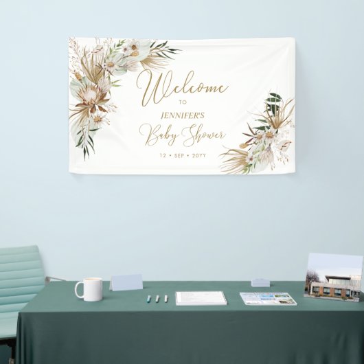 Gold Boho/Bohemen Baby shower Welkomstbanner Spandoek (Beurs)