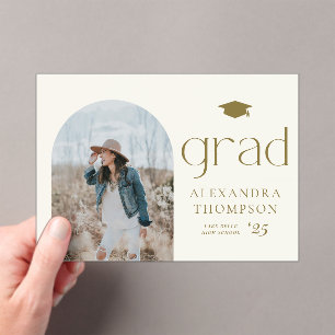 Gold Boho Minimalist Arch Photo Afstuderen Acryl Uitnodigingen