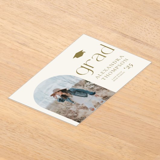 Gold Boho Minimalist Arch Photo Afstuderen Acryl Uitnodigingen (Laagn)