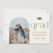 Gold Boho Minimalist Arch Photo Afstuderen Kaart (Voorkant)