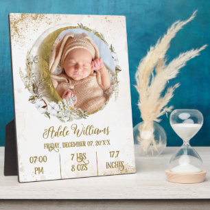 Gold Boho moon Baby Birth Stats met foto Fotoplaat