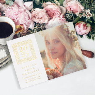 Gold Boho Natural Photo Graduation Faire-part