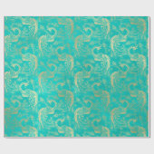 Gold Boho Peacocks op Aqua Cadeaupapier (Vlak)