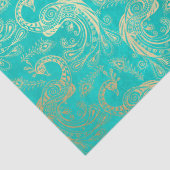 Gold Boho Peacocks op Aqua Decoupage Tissuepapier (Detail)