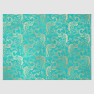 Gold Boho Peacocks op Aqua Decoupage Tissuepapier