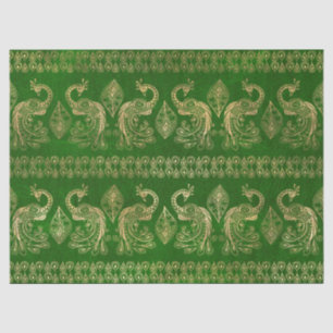 Gold Boho Peacocks op Bright Green Tissuepapier
