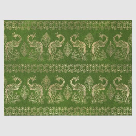 Gold Boho Peacocks op Bright Green Tissuepapier (Voorkant)