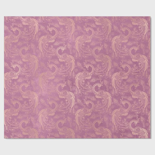 Gold Boho Peacocks op Roze Cadeaupapier (Vlak)