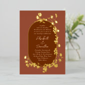 Gold Boho Terracotta Lijst Wreath Floral Wedding Folie Uitnodiging (Staand Voorkant)