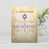Gold Bokeh | Bat Mitzvah Kaart (Staand voorkant)