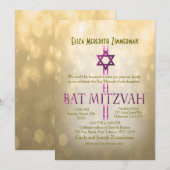 Gold Bokeh | Bat Mitzvah Kaart (Voorkant / Achterkant)