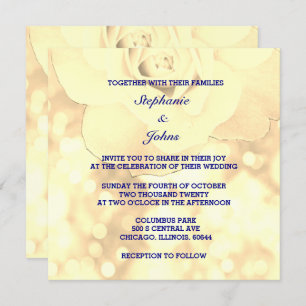 Gold Bokeh Ivory Sepia Floral Glitter Wedding Kaart