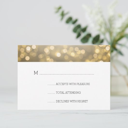 Gold Bokeh Lights Elegant Wedding RSVP (Staand voorkant)