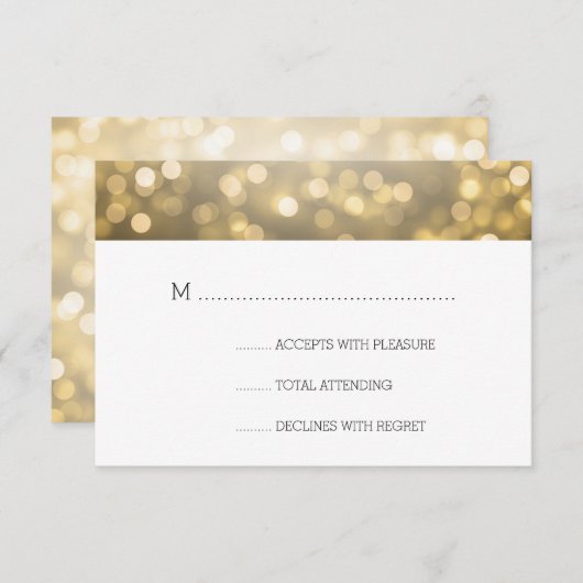Gold Bokeh Lights Elegant Wedding RSVP (Voorkant / Achterkant)