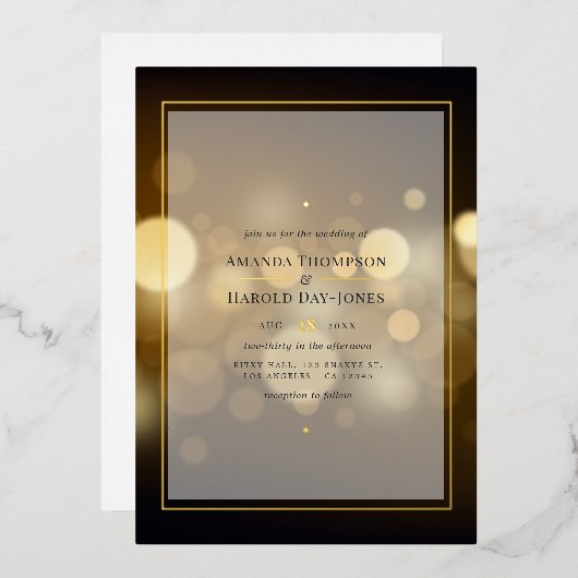 Gold Bokeh Mariage Foil Invitation (Recto/Verso)
