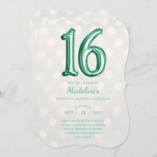 Gold Bokeh Mint Green Faux Folie 16e verjaardag Kaart (Voorkant / Achterkant)