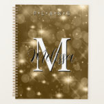 Gold Bokeh Modern Monogram Sparkor<br><div class="desc">Ce planificateur a un arrière - plan de bokeh or pétillant. Simple et contemporain. Complétez-le avec un monogramme et un nom personnalisés. Créé par Simply Farmhouse Press.</div>