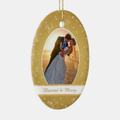 Gold Bokeh Star Lijst Eerste kerstbruiloft Keramisch Ornament (Rechts)