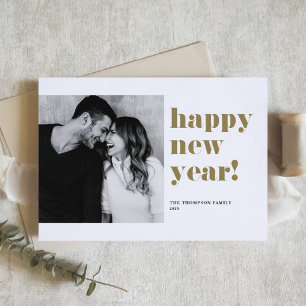Gold Bold Typography Foto Gelukkig Nieuwjaar 2025 Feestdagen Kaart