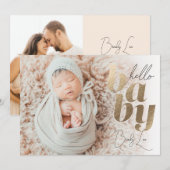 Gold Bonjour bébé nouveau-né Faire-part de naissan (Devant / Derrière)