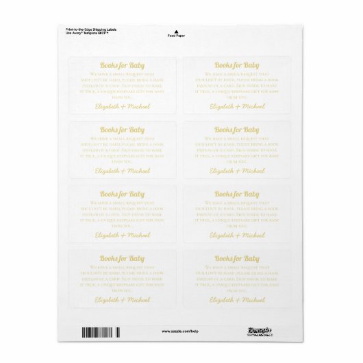 Gold Books for Baby Request Shower nodigt toevoegi Etiket (Full Sheet)
