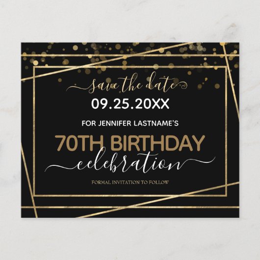 Gold Border 70th Birthday Save the Date Budget (Voorkant)