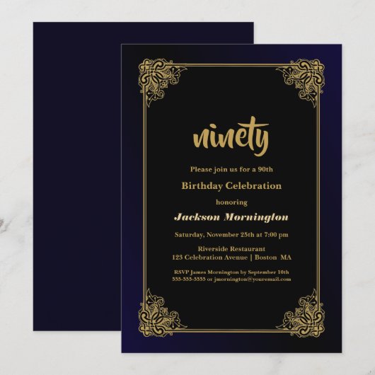 Gold Border 90e verjaardagsfeestje Kaart (Voorkant / Achterkant)