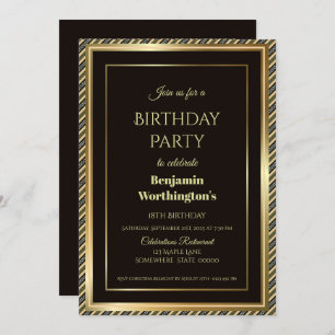 Gold Border Black 18th Birthday Kaart