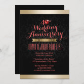 Gold Border Black Damask Ruby Wedding Jubileum Kaart (Voorkant / Achterkant)